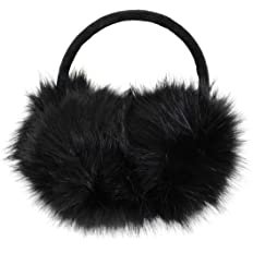 Luxurious Faux Fur Winter Chic Earmuffs- Large Oversized Soft Furry Ear Warmers (Black) at Amazon Women’s Clothing store