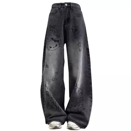 Grunge Aesthetic Cat Jeans | BOOGZEL CLOTHING – Boogzel Clothing