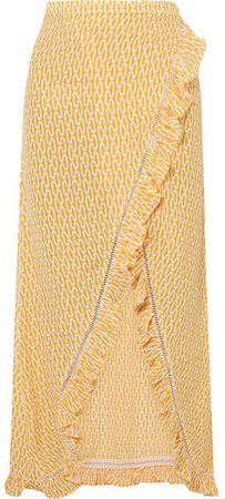 Paloma Blue - Stevie Ruffled Printed Georgette Wrap Skirt - Yellow