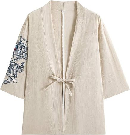 PRIJOUHE Men's Japanese Fashion Kimono Cardigan Plus Size Jacket Yukata Medium Dark Green3 at Amazon Men’s Clothing store
