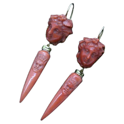 Archaeological Revival Earrings Coral Gold Neo Classic Etruscan Antique