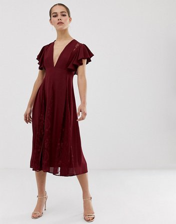 ASOS Petite | ASOS DESIGN Petite midi dress with lace godet panels