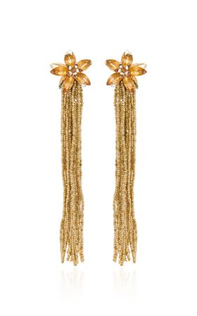 Crystal Fringe Flower Earrings By Oscar De La Renta | Moda Operandi