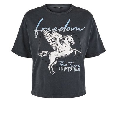 Dark Grey Freedom Pegasus Slogan T-Shirt | New Look