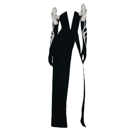 david koma resort 2022 black silver flower slit gown