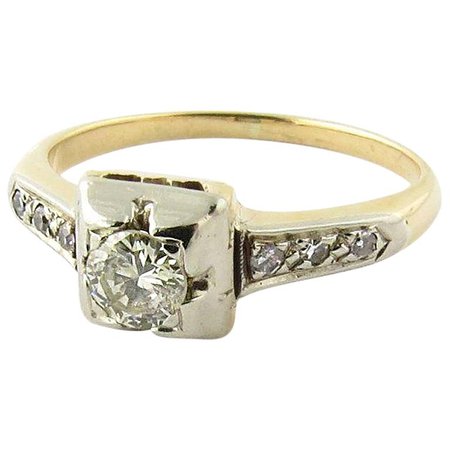 14 Karat Yellow and White Gold Diamond Engagement Ring For Sale at 1stdibs