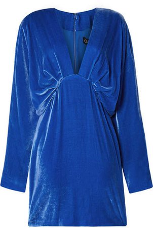 Draped Velvet Mini Dress - Bright blue