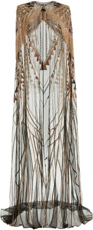 Zuhair Murad Deco Sheer Embroidered Tulle Cape