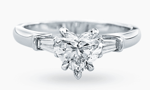 Classic Winston Heart-Shaped Engagement Ring with Tapered Baguette Side Stones