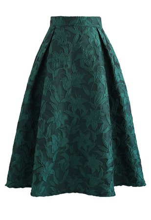 Lily Jacquard A-Line Midi Skirt in Emerald - Retro, Indie and Unique Fashion