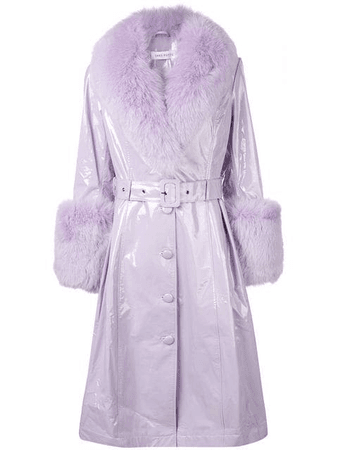Saks Potts Fox Fur Trim Trench Coat In Purple | ModeSens