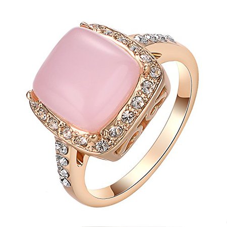 Yoursfs Opal Ring Statement Pink Stone Rings with Cubic Zirconia 18K Rose Gold Plated Women Fashion Jewelry Gift - Pink Love StoryPink Love Story