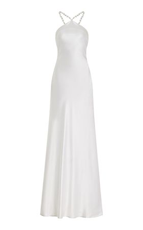 Cadence Pearl-Embellished Satin Maxi Slip Dress By Staud | Moda Operandi