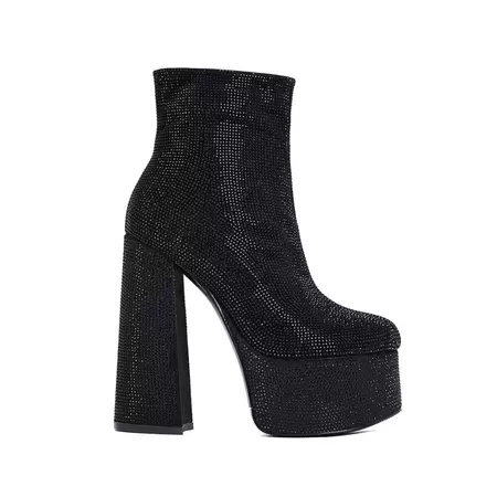 Black JOYKA Diamante Block Heel Platform Ankle Boots | i The Label – I The Label