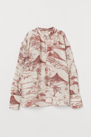 Silk-blend blouse - Light beige/Pink patterned - Ladies | H&M