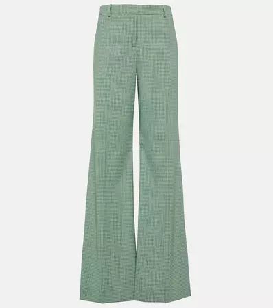 Checked Mid Rise Wide Leg Pants in Green - Etro | Mytheresa