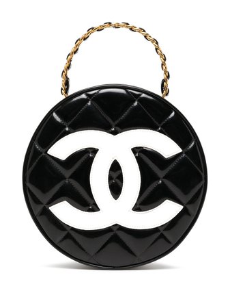 Chanel Pre-Owned 1995 CC diamond-quilted Round Vanity Bag - Farfetch