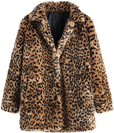 SweatyRocks Women Khaki Hooded Dolman Sleeve Faux Fur Cardigan Coat for Winter (Small, Leopard) at Amazon Women's Coats Shop