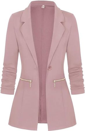 Genhoo Womens Professional Blazers for Work Long Sleeve Open Blazer with Zipper Pockets Pink 3XL-Large at Amazon Women’s Clothing store