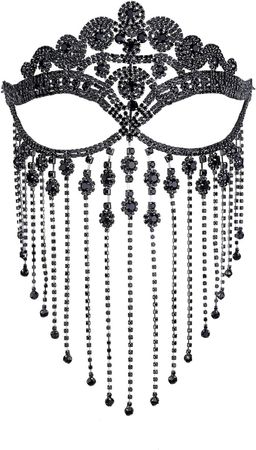 Amazon.com: CCbodily Rhinestone Face Mask For Women - Rhinestone Grystal Face Chain Masquerade Mask For Women (Black-1) : Clothing, Shoes & Jewelry