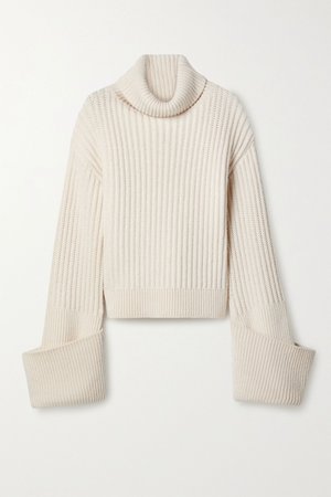 Cream Aneke oversized ribbed wool turtleneck sweater | The Row | NET-A-PORTER