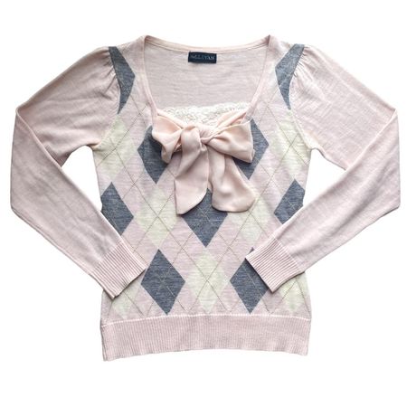 Pink argyle layered knit milkmaid top from Japanese... - Depop