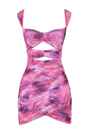 'Vista' Pink Print Cutout Mini Dress - Mistress Rock