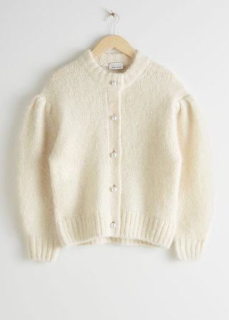 And Other Stories Pearl Button White Cardigan