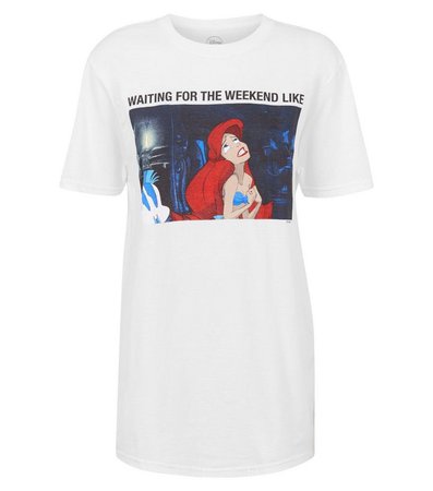 White Disney Little Mermaid Weekend Slogan T-Shirt | New Look