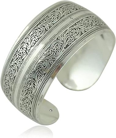 Amazon.com: BODYA Tibeten Silver Carved Spiral Flower Connecting Branches Pattern Wide Band Open Cuff Bracelet Bangle: Clothing, Shoes & Jewelry
