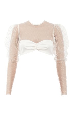 Clothing : Tops : 'Serena' Ivory Crystal Cropped Top