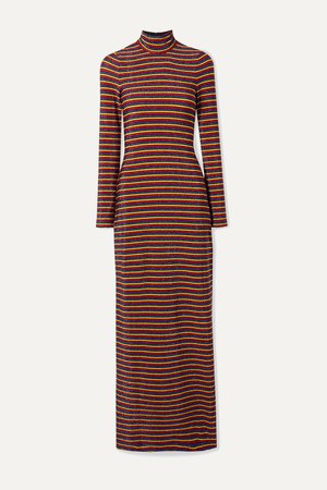 Red Metallic striped stretch-knit turtleneck maxi dress | Rosetta Getty | NET-A-PORTER