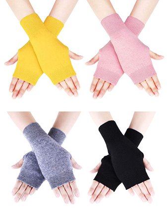 Tatuo 4 Pairs Cashmere Feel Fingerless Gloves with Thumb Hole Warm Gloves for Women and Men (Color Set 6) at Amazon Women’s Clothing store: