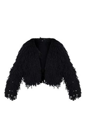 Black Shaggy Knit Cropped Cardigan | Knitwear | PrettyLittleThing