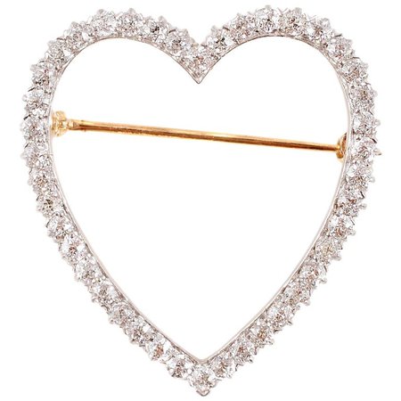 Mid Century 1.70ct Two-Tone Diamond Heart Brooch
