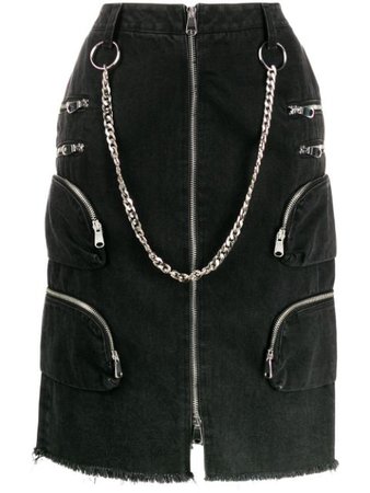 Faith Connexion Chain Detail Denim Skirt W5404DNTMB1 Black | Farfetch