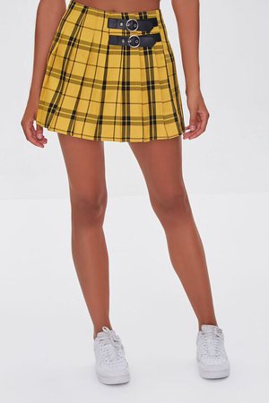 Dual-Buckled Pleated Plaid Skirt