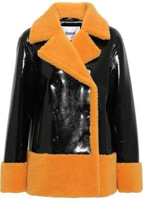 Stand Studio Johanne Double-breasted Faux Shearling And Vinyl Coat