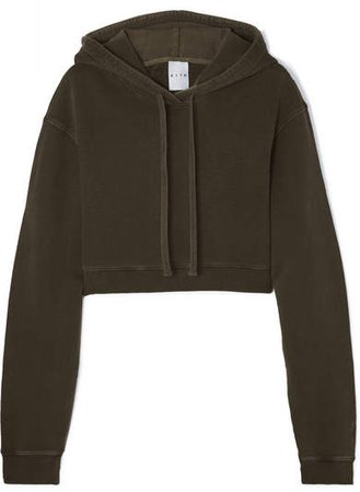 Kith - Alexa Cropped Cotton-jersey Hoodie - Army green