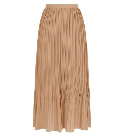 Camel Chiffon Pleated Midi Skirt | New Look