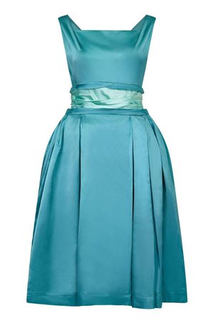 1950s Turquoise Satin Duchess Dress With Corseted Waistband UK | Etsy