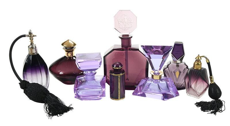 Amethyst purple perfume bottles