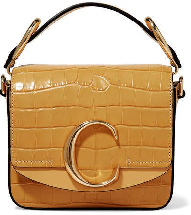 C Mini Smooth And Croc-effect Leather Shoulder Bag - Sand