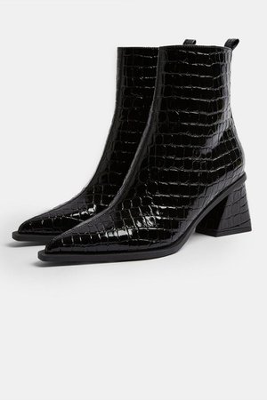 BRONX Black Patent Croc Point Sock Boots | Topshop