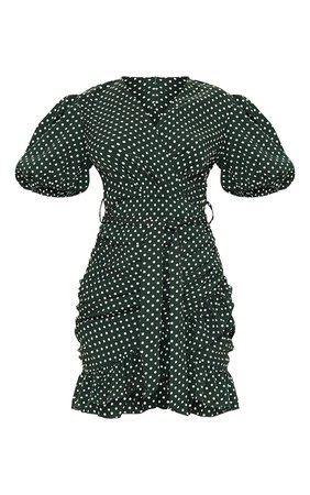 Emerald Green Polka Dot Chiffon Bodycon Dress | PrettyLittleThing USA