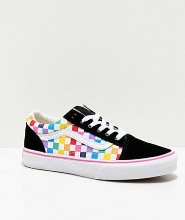 Vans Old Skool Black Pink Rainbow Checkerboard Skate Shoes Youth NEW Womens | eBay