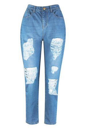 Mid Rise All Over Rip Boyfriend Jeans | Boohoo
