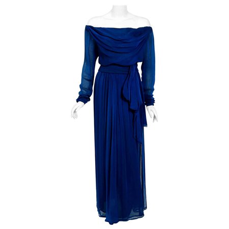 Vintage 1989 Yves Saint Laurent Haute-Couture Cobalt Blue Silk Off-Shoulder Gown For Sale at 1stDibs | yves saint laurent 1989, zebra 5319
