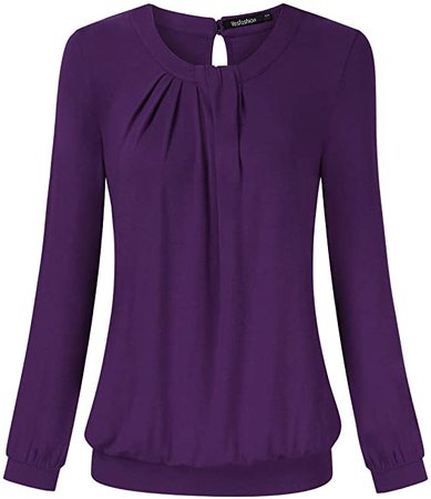 Yesfashion Women Long Sleeve Scoop Neck Twisted Pleated Tops Blouse at Amazon Women’s Clothing store