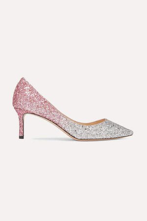 Romy 60 Glittered Leather Pumps - Silver